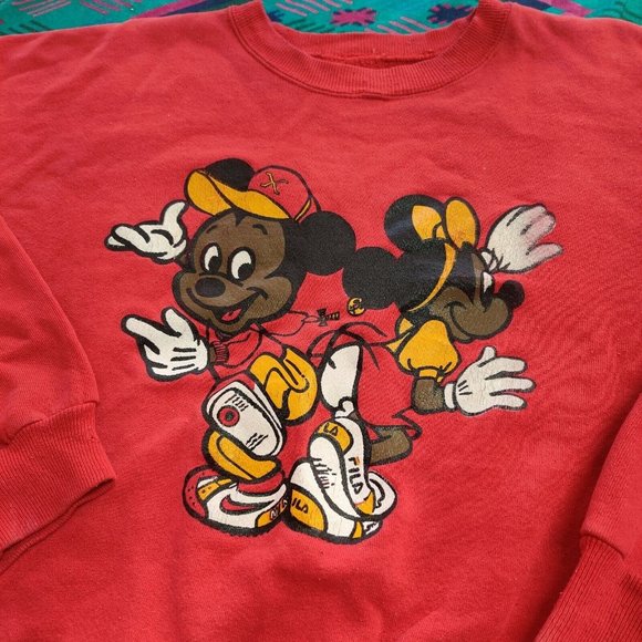 Vintage Black Mickey & Minnie Sweatshirt Size L Bootleg 80s Fila & Other